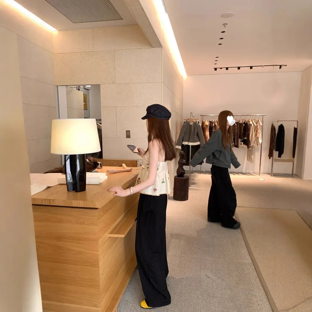 Summer Casual Workwear Pants Good Fit Stand Collar Long Trousers Comfortable Loose Fit Straight Leg Style Female Clothing