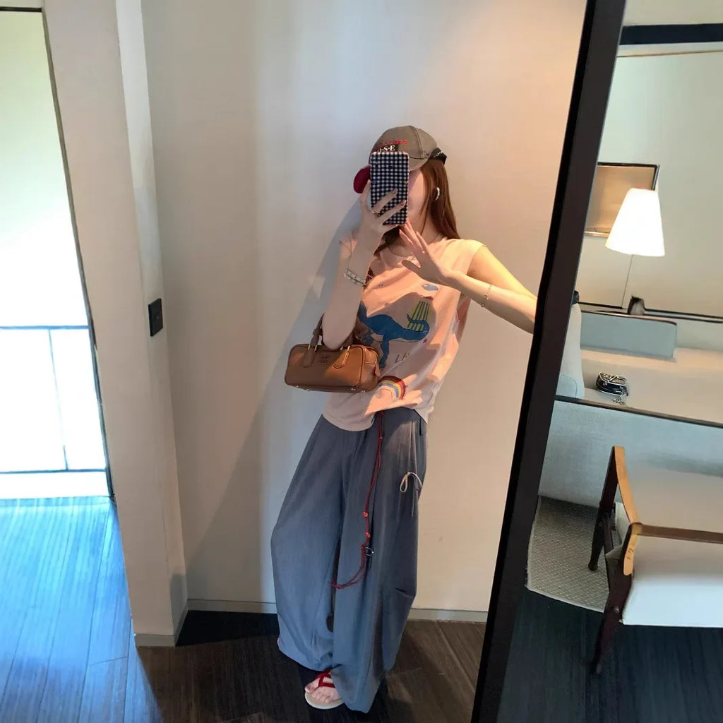 Summer Casual Workwear Pants Good Fit Stand Collar Long Trousers Comfortable Loose Fit Straight Leg Style Female Clothing