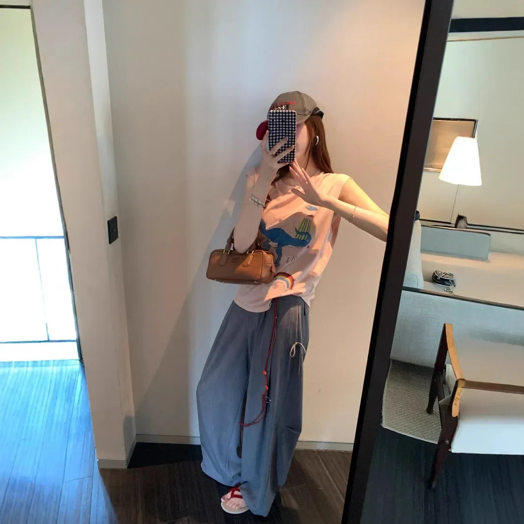 Summer Casual Workwear Pants Good Fit Stand Collar Long Trousers Comfortable Loose Fit Straight Leg Style Female Clothing