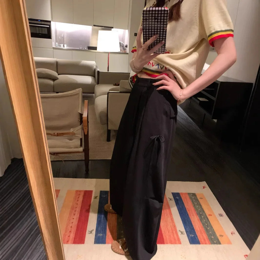 Summer Casual Workwear Pants Good Fit Stand Collar Long Trousers Comfortable Loose Fit Straight Leg Style Female Clothing